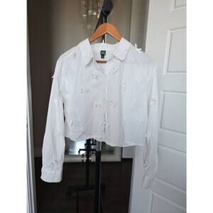 White Long Sleeve Bows Collar Shirt Size L